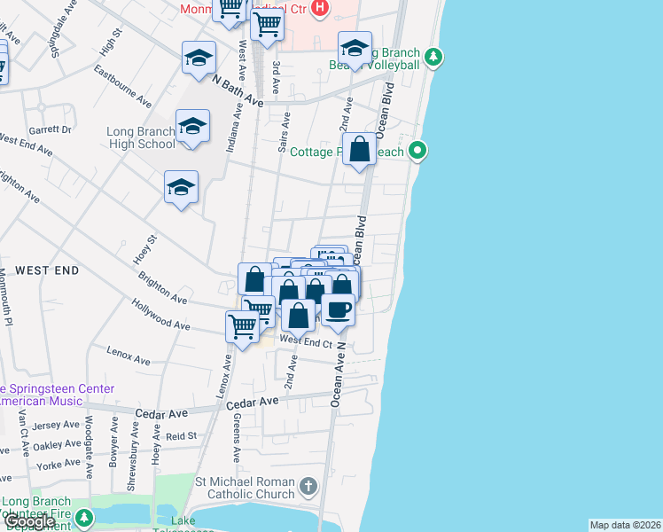map of restaurants, bars, coffee shops, grocery stores, and more near 49 Passey Gardens in Long Branch