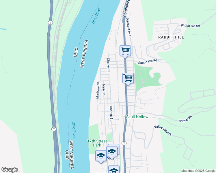 map of restaurants, bars, coffee shops, grocery stores, and more near 2361-2399 Main St in Wellsburg