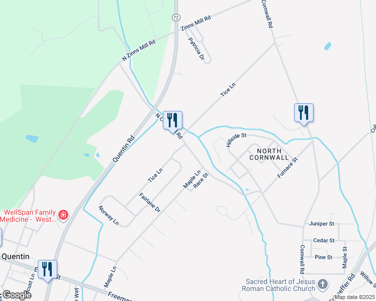 map of restaurants, bars, coffee shops, grocery stores, and more near 190 Tice Lane in Lebanon