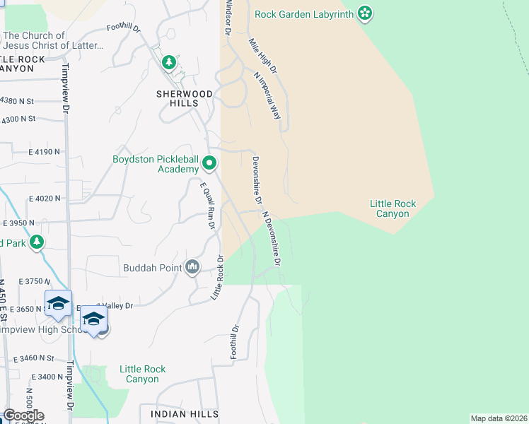 map of restaurants, bars, coffee shops, grocery stores, and more near 1398 East Sherwood Drive in Provo