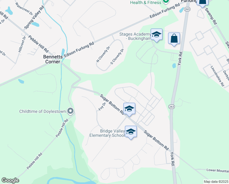 map of restaurants, bars, coffee shops, grocery stores, and more near 2404 South Whittmore Street in Furlong