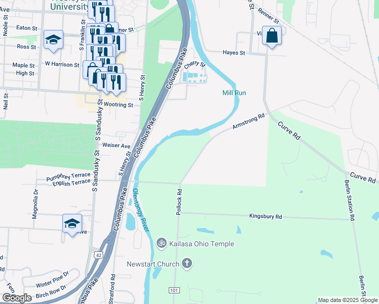 map of restaurants, bars, coffee shops, grocery stores, and more near 538 Armstrong Road in Delaware