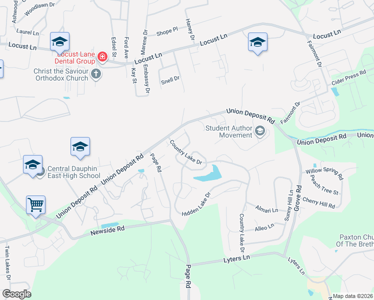 map of restaurants, bars, coffee shops, grocery stores, and more near 1094 Country Hill Drive in Harrisburg