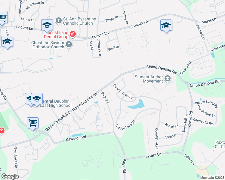 map of restaurants, bars, coffee shops, grocery stores, and more near 1114 Aberdeen Court in Harrisburg