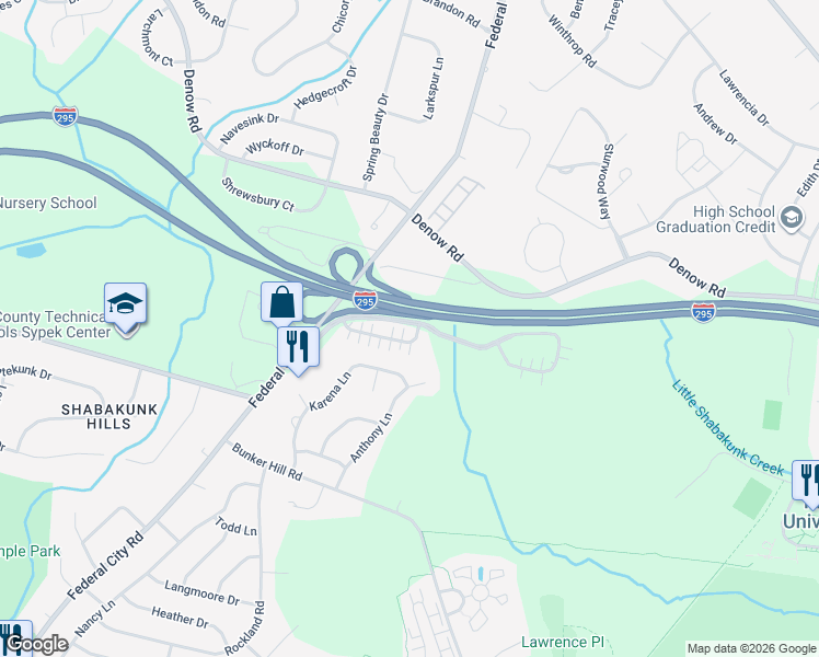 map of restaurants, bars, coffee shops, grocery stores, and more near 61 Traditions Way in Trenton