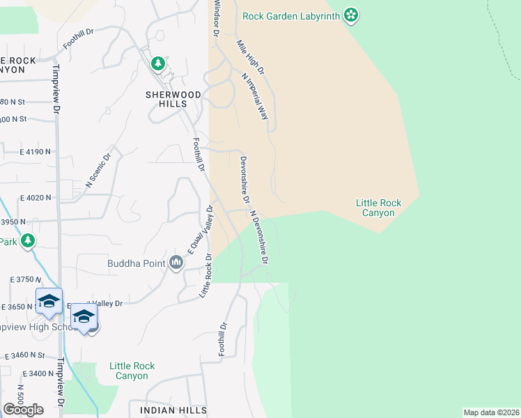 map of restaurants, bars, coffee shops, grocery stores, and more near 4006 North Sherwood Drive in Provo