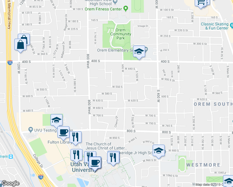 map of restaurants, bars, coffee shops, grocery stores, and more near 663 West 580 South in Orem