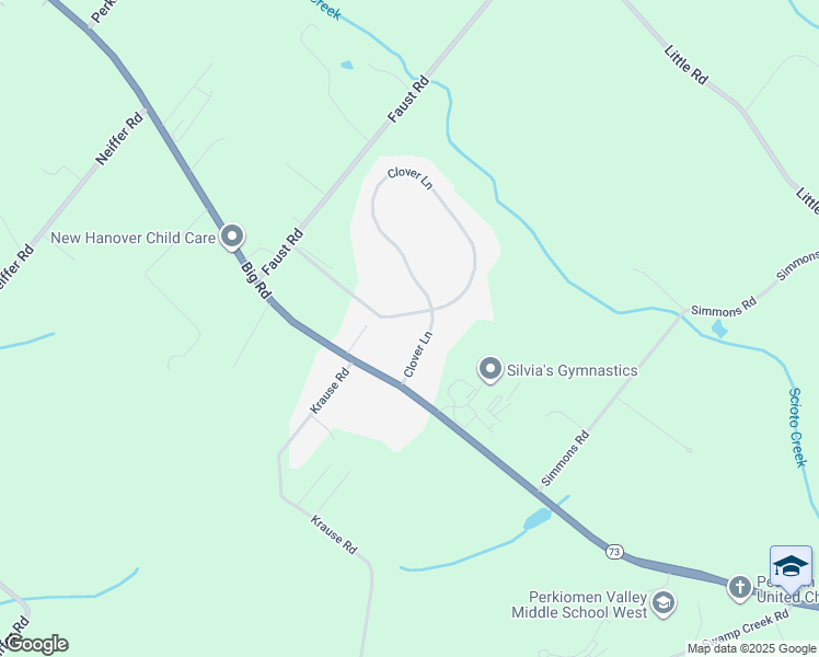 map of restaurants, bars, coffee shops, grocery stores, and more near 109 Clover Lane in Perkiomenville