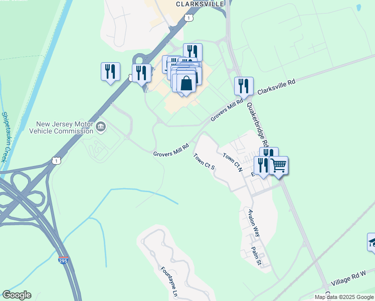 map of restaurants, bars, coffee shops, grocery stores, and more near Grovers Mill Road in Lawrence Township