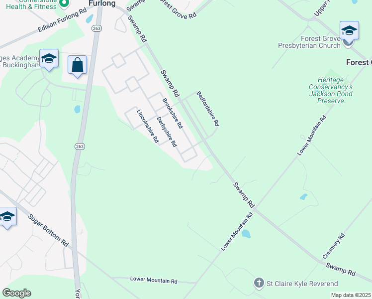 map of restaurants, bars, coffee shops, grocery stores, and more near 3328 Cheshire Road in Furlong