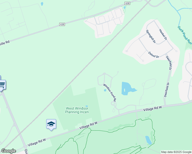 map of restaurants, bars, coffee shops, grocery stores, and more near 93 Windsor Pond Road in West Windsor Township