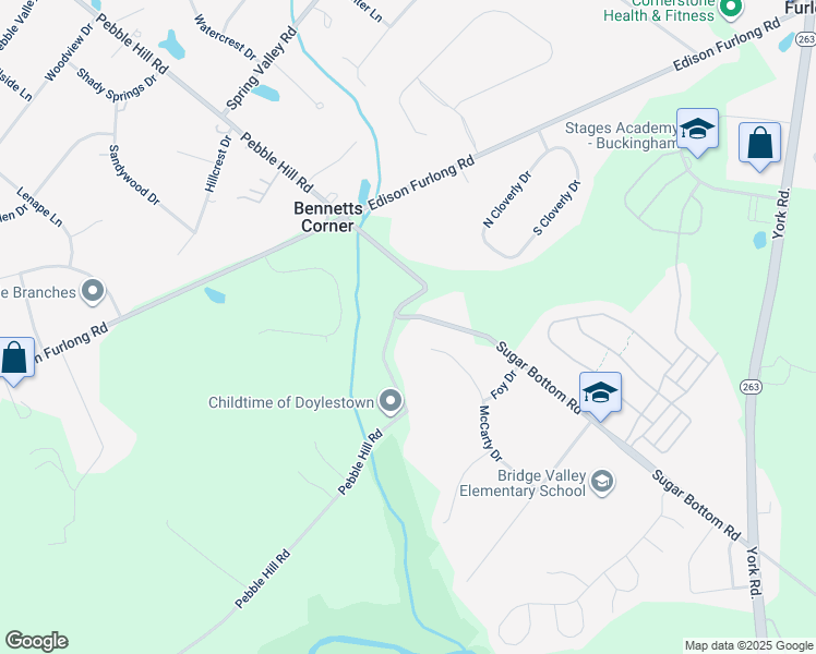 map of restaurants, bars, coffee shops, grocery stores, and more near 1039 Pebble Hill Road in Doylestown