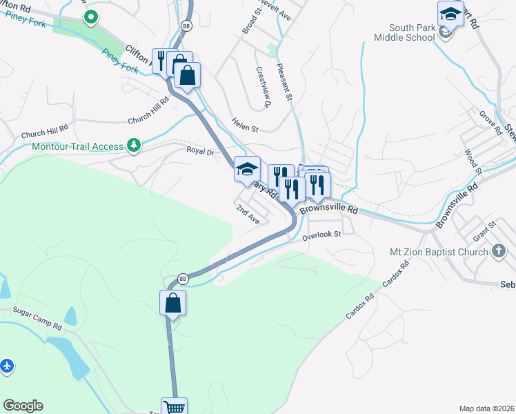 map of restaurants, bars, coffee shops, grocery stores, and more near 6488 Simmons Avenue in South Park Township