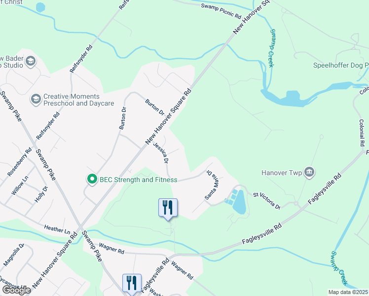 map of restaurants, bars, coffee shops, grocery stores, and more near 2970 Louisa Way in Gilbertsville