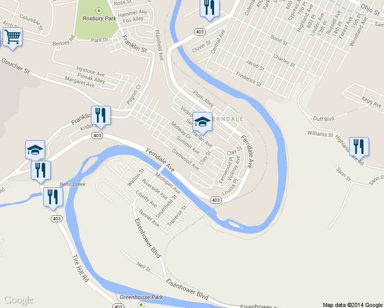 map of restaurants, bars, coffee shops, grocery stores, and more near Clem Alley in Ferndale