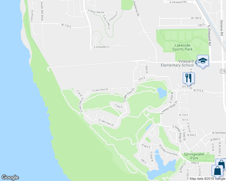 map of restaurants, bars, coffee shops, grocery stores, and more near 722 West 150 North in Vineyard