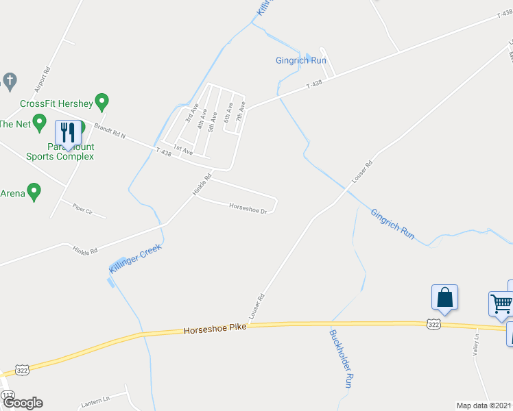 map of restaurants, bars, coffee shops, grocery stores, and more near 236 Horseshoe Drive in Annville