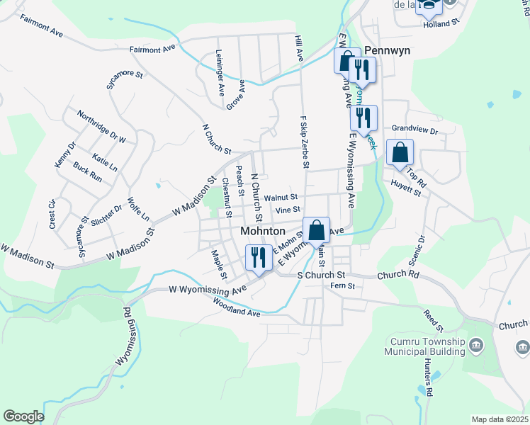 map of restaurants, bars, coffee shops, grocery stores, and more near 154 Walnut Street in Mohnton