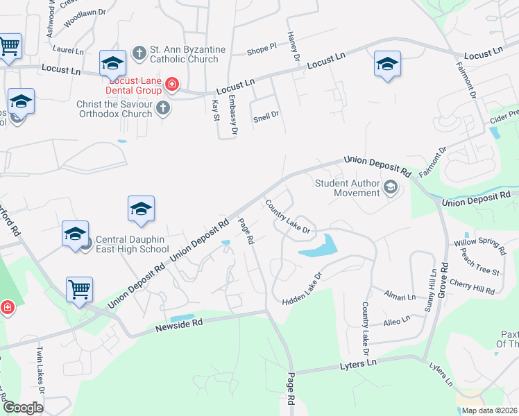 map of restaurants, bars, coffee shops, grocery stores, and more near 1114 Aberdeen Court in Harrisburg