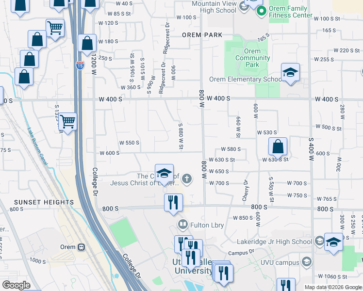 map of restaurants, bars, coffee shops, grocery stores, and more near 926 West 600 South in Orem