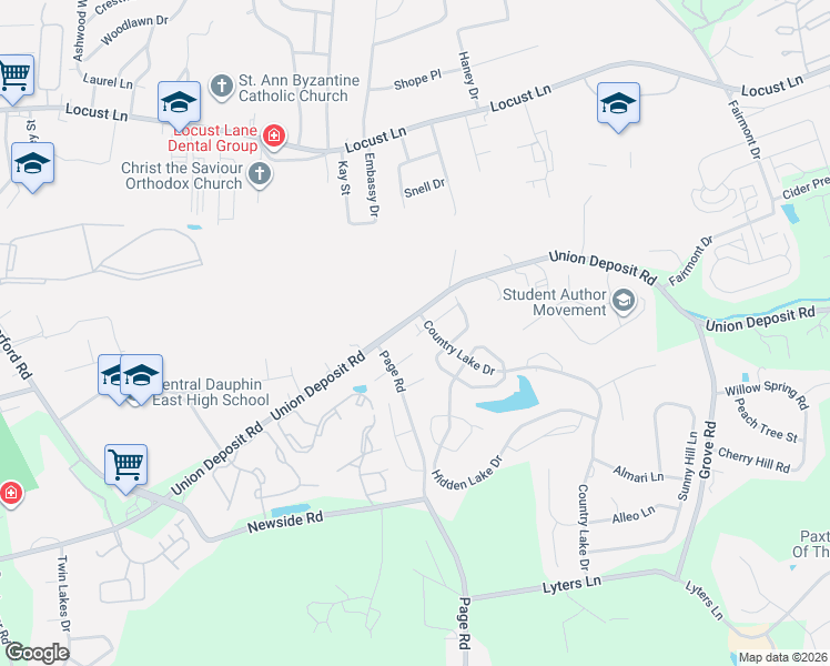 map of restaurants, bars, coffee shops, grocery stores, and more near 1114 Aberdeen Court in Harrisburg