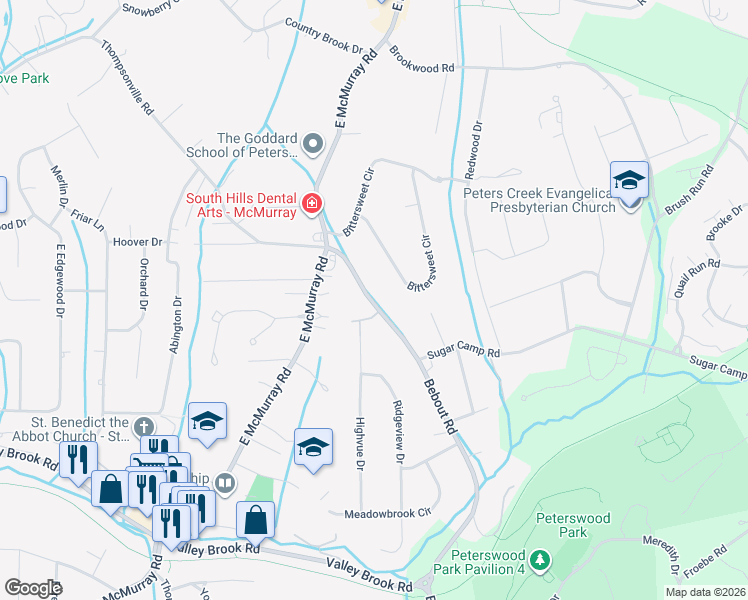 map of restaurants, bars, coffee shops, grocery stores, and more near 930 Bebout Road in Venetia