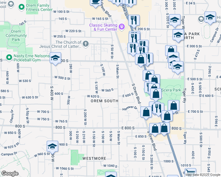 map of restaurants, bars, coffee shops, grocery stores, and more near 26 West 560 South in Orem