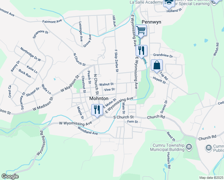 map of restaurants, bars, coffee shops, grocery stores, and more near 53 Vine Street in Mohnton