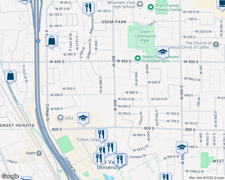 map of restaurants, bars, coffee shops, grocery stores, and more near 570 South 800 West Street in Orem