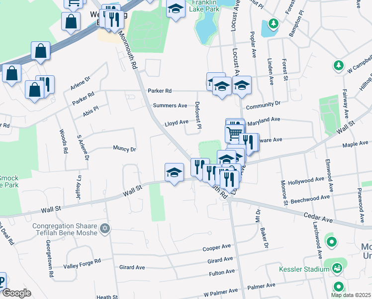 map of restaurants, bars, coffee shops, grocery stores, and more near 308 Monmouth Road in West Long Branch