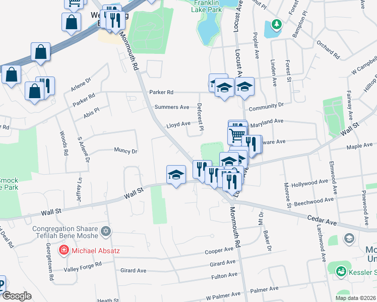 map of restaurants, bars, coffee shops, grocery stores, and more near 308 Monmouth Road in West Long Branch