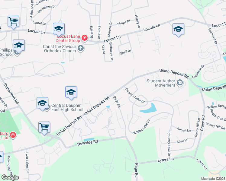 map of restaurants, bars, coffee shops, grocery stores, and more near 5640 Union Deposit Road in Harrisburg
