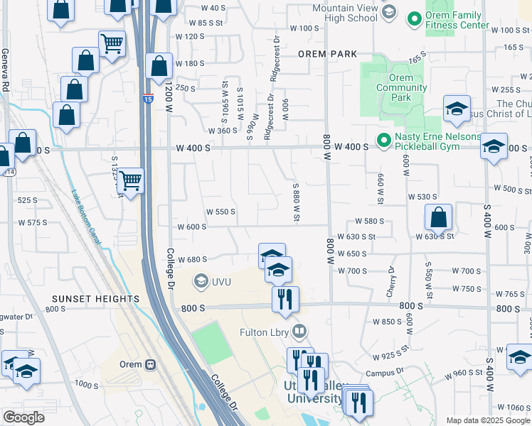 map of restaurants, bars, coffee shops, grocery stores, and more near 961 West 550 South in Orem