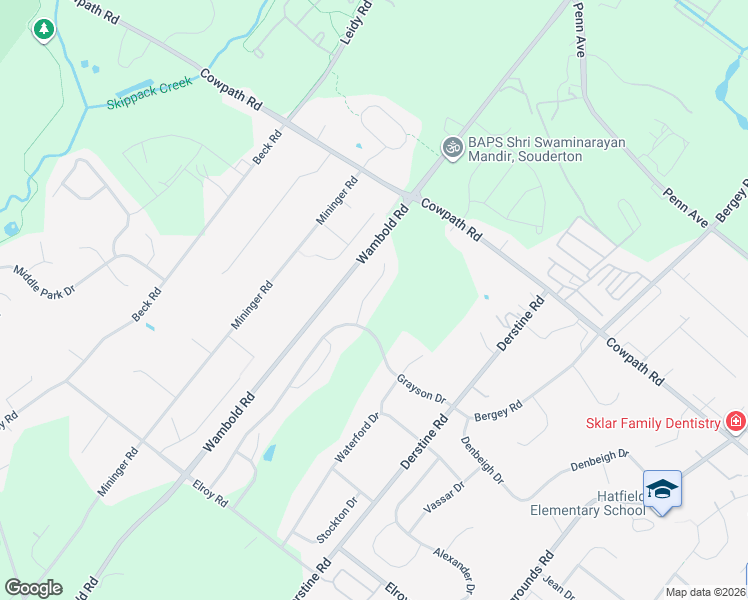 map of restaurants, bars, coffee shops, grocery stores, and more near 1607 Hartford Circle in Souderton