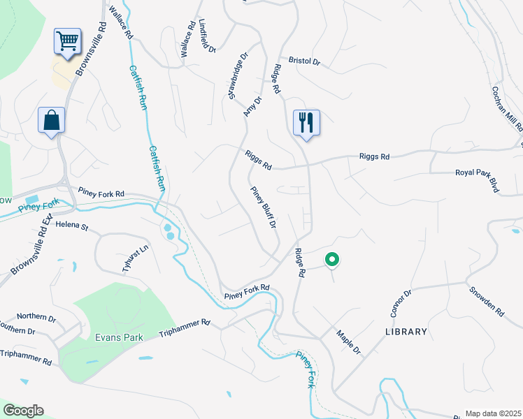 map of restaurants, bars, coffee shops, grocery stores, and more near 3080 Piney Bluff Drive in South Park Township