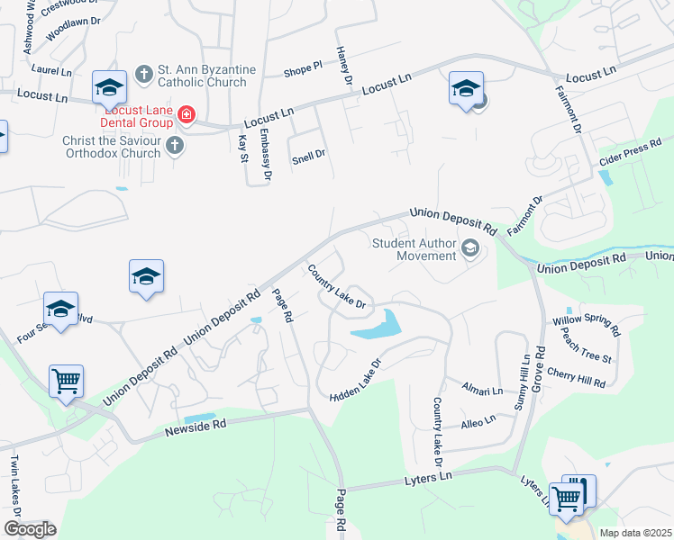 map of restaurants, bars, coffee shops, grocery stores, and more near 1094 Country Hill Drive in Harrisburg