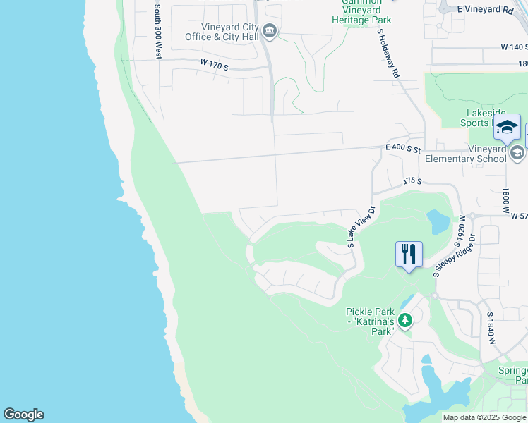 map of restaurants, bars, coffee shops, grocery stores, and more near 561 South 5 East in Vineyard