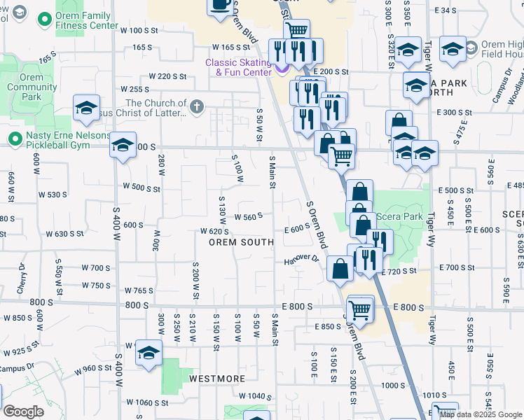 map of restaurants, bars, coffee shops, grocery stores, and more near 26 West 560 South in Orem