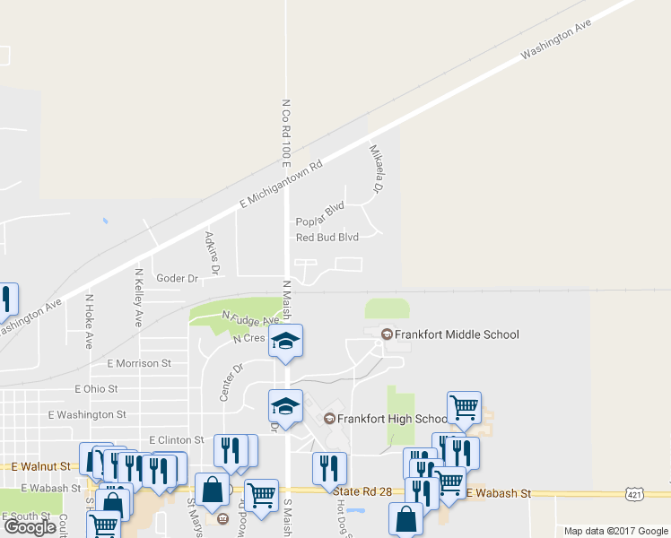 map of restaurants, bars, coffee shops, grocery stores, and more near 407 Frankfort Place Court in Frankfort