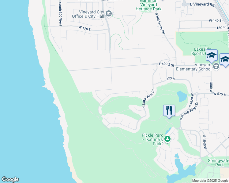 map of restaurants, bars, coffee shops, grocery stores, and more near 71 South 430 East in Vineyard