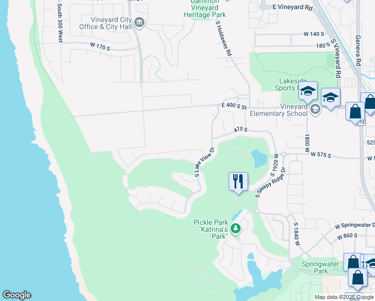 map of restaurants, bars, coffee shops, grocery stores, and more near 191 South Lake View Drive in Orem
