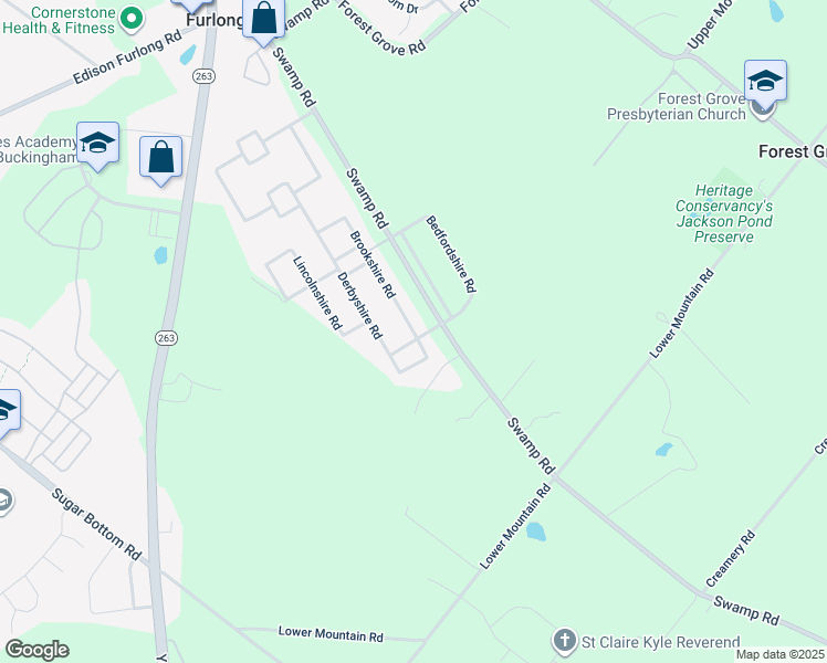 map of restaurants, bars, coffee shops, grocery stores, and more near 2182 Brookshire Road in Furlong