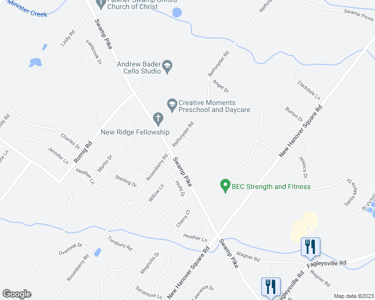 map of restaurants, bars, coffee shops, grocery stores, and more near 2911 Federal Drive in Gilbertsville