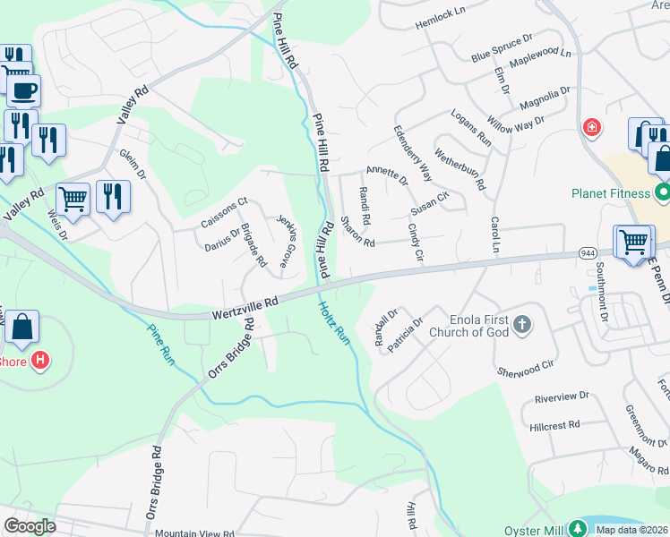 map of restaurants, bars, coffee shops, grocery stores, and more near 955 Wertzville Road in Enola