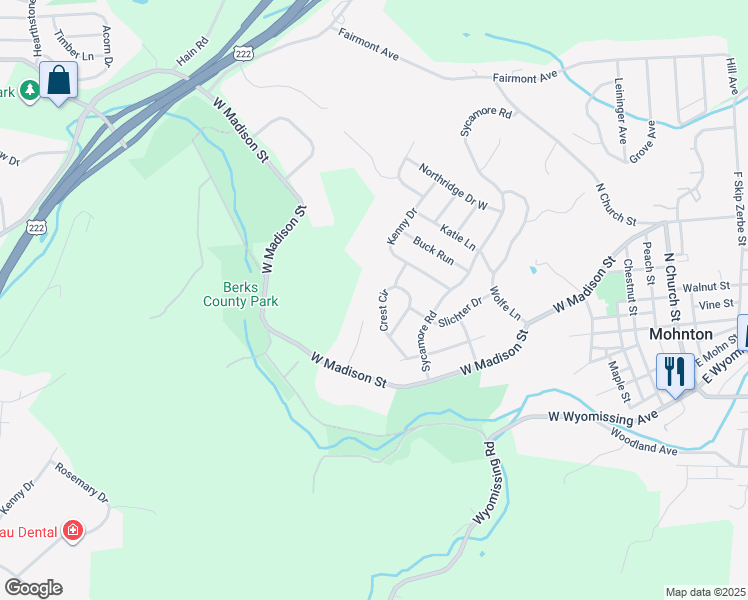 map of restaurants, bars, coffee shops, grocery stores, and more near 509 Crest Circle in Mohnton