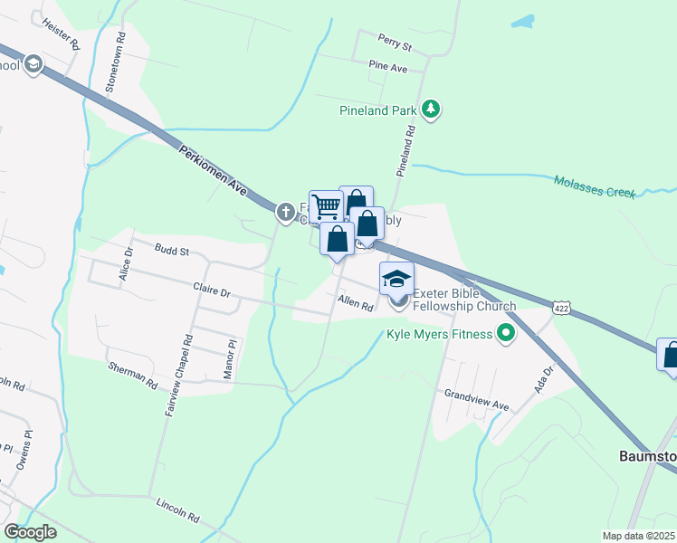 map of restaurants, bars, coffee shops, grocery stores, and more near 180 Sunset Manor Drive in Birdsboro