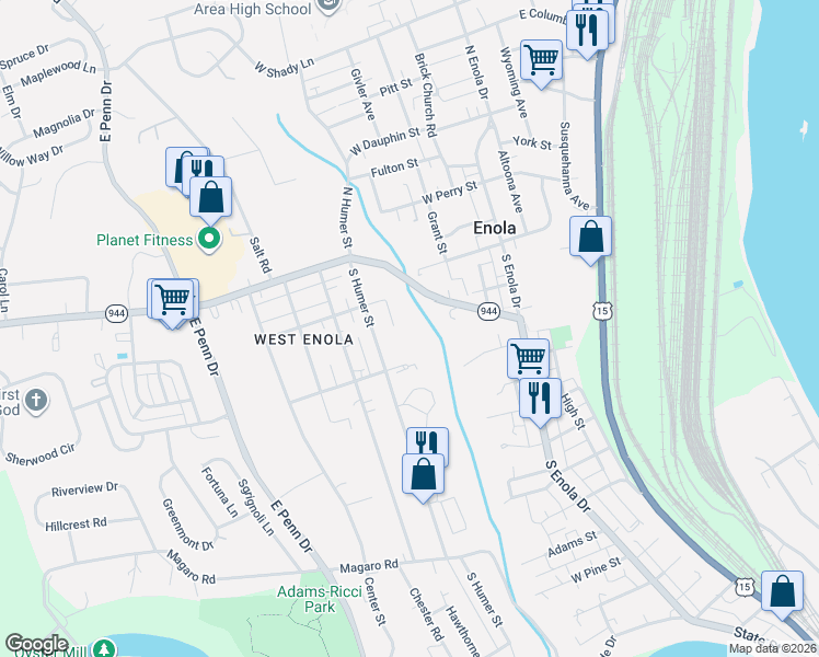 map of restaurants, bars, coffee shops, grocery stores, and more near 114 Wayne Ave in Enola