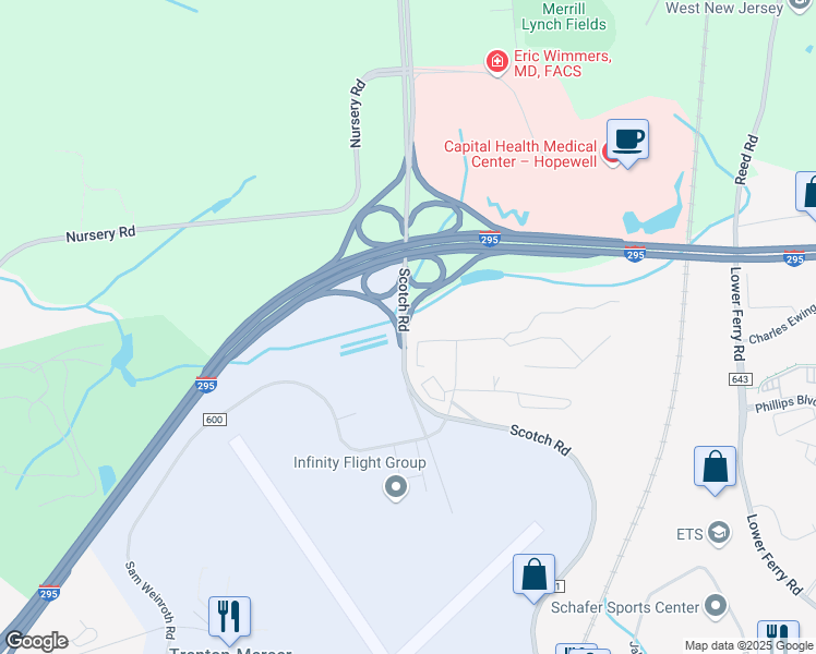map of restaurants, bars, coffee shops, grocery stores, and more near 370 Scotch Road in Trenton
