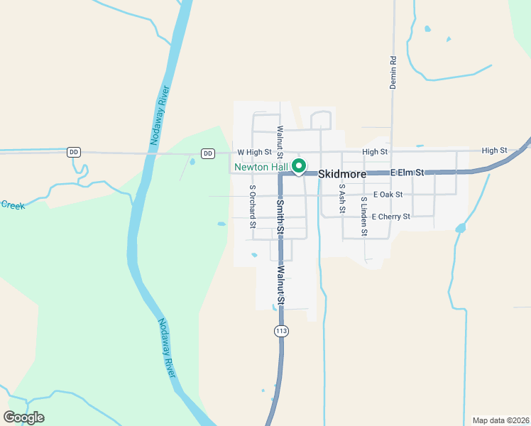 map of restaurants, bars, coffee shops, grocery stores, and more near 309 West Cherry Street in Skidmore