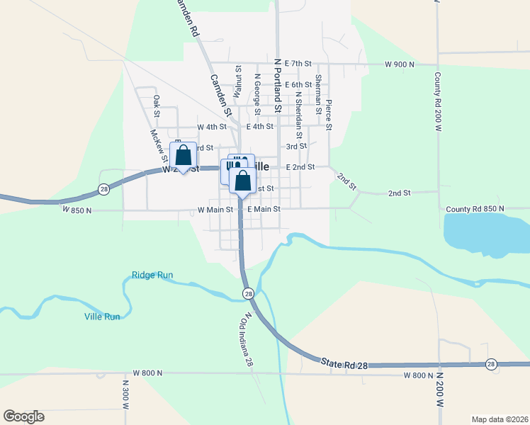 map of restaurants, bars, coffee shops, grocery stores, and more near 202 East Main Street in Ridgeville